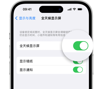 长春苹果15预约维修分享iPhone15如何设置全天候显示屏幕可见 